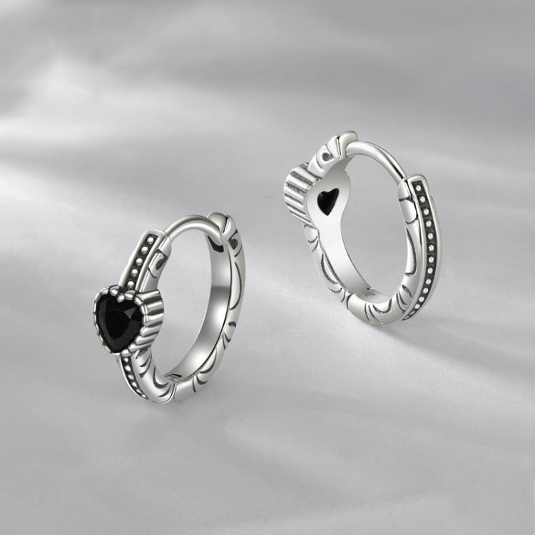 S925 Sterling Silver Oxidized Retro Elegant Heart-shaped Pattern Earrings(SCE1800) - Stud Earrings & Earrings by PMC Jewellery | Online Shopping South Africa | PMC Jewellery | Buy Now Pay Later Mobicred