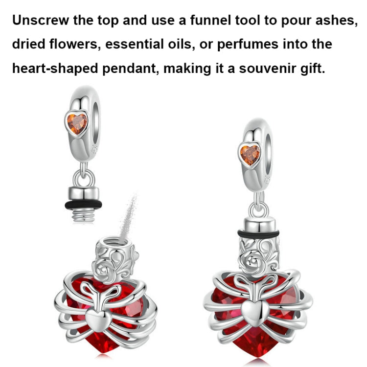 S925 Sterling Silver Heart-shaped Commemorative Box Pendant Beaded Jewelry(Red) - Jewelry Accessories by PMC Jewellery | Online Shopping South Africa | PMC Jewellery | Buy Now Pay Later Mobicred