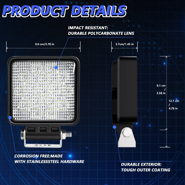 14W 9-30V 4 Inch Mixed Luminous Square Floodlight With Wire Set(X2) - Work Lights by PMC Jewellery | Online Shopping South Africa | PMC Jewellery | Buy Now Pay Later Mobicred