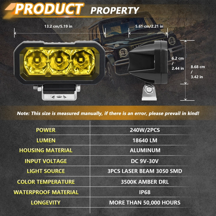 E23 40W 9V-30V 5 Inch Waterproof 3-Eye Headlight(Floodlight Yellow Light) - Work Lights by PMC Jewellery | Online Shopping South Africa | PMC Jewellery | Buy Now Pay Later Mobicred