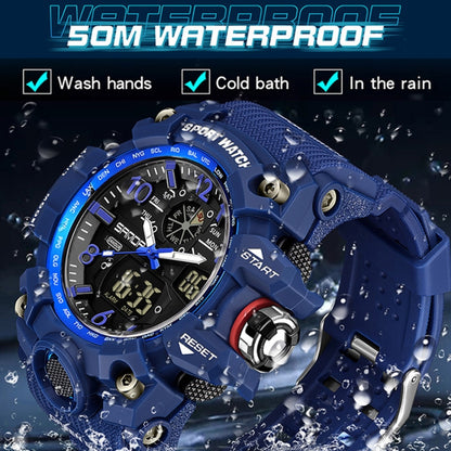 SANDA Teenagers Sports Electronic Watch Men Personalised Wristwatch(3169 Dark Blue) - Sport Watches by SANDA | Online Shopping South Africa | PMC Jewellery | Buy Now Pay Later Mobicred