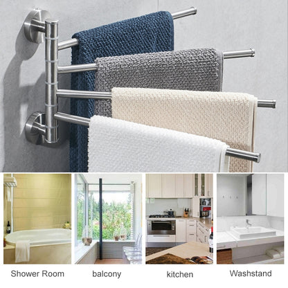 Stainless Steel Towel Bar Rotating Towel Rack Bathroom Kitchen Wall-mounted Towel Polished Rack Holder, Model:Brushed Five Poles - Shelves by PMC Jewellery | Online Shopping South Africa | PMC Jewellery