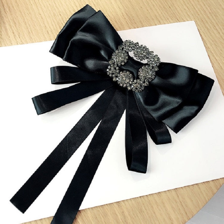 Women Vintage Satin Fabric Bow Tie Square Rhinestone Bow-knot Brooch(Black) - Tie clip by PMC Jewellery | Online Shopping South Africa | PMC Jewellery