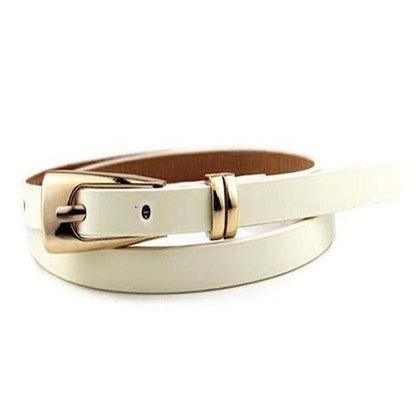 Candy-colored PU Leather Rectangular Buckle Thin Belt for Women, Length: 1050 x 11mm(White) - Belts by PMC Jewellery | Online Shopping South Africa | PMC Jewellery