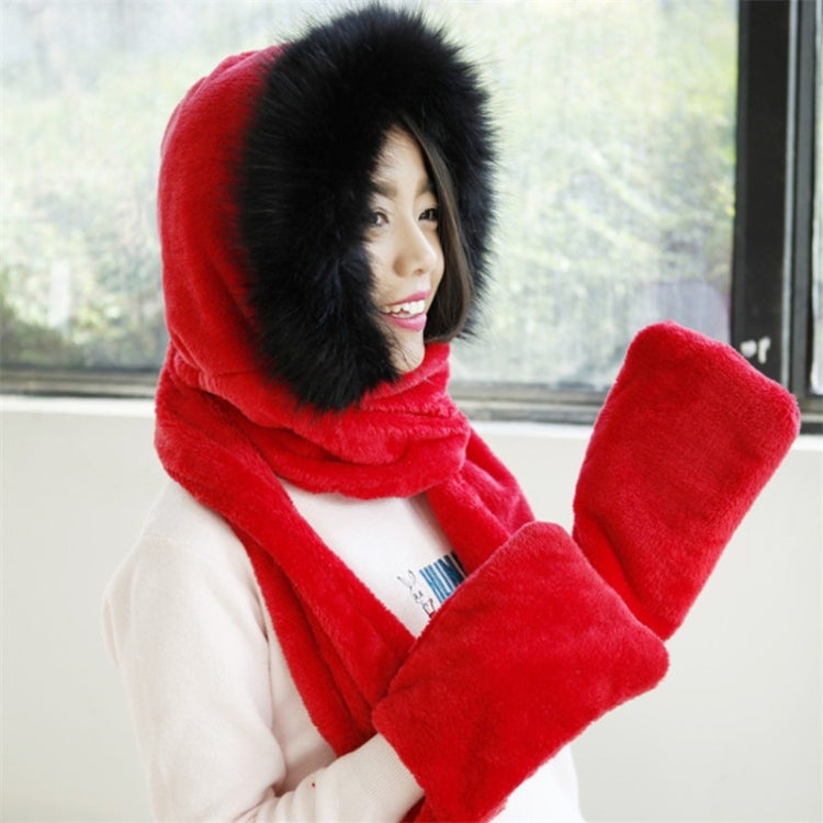 Autumn and Winter One-piece Warm Scarf Gloves Bomber Hats for Women, Size:One Size(Red and Black) - Bomber Hats by PMC Jewellery | Online Shopping South Africa | PMC Jewellery | Buy Now Pay Later Mobicred