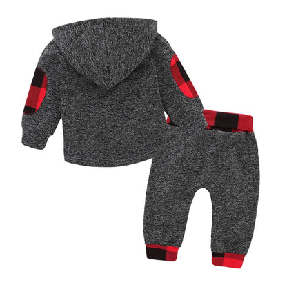 Hoodies Toddler Plaid Hooded Tops Long Pants Kids Set, Kid Size:70cm(Dark Grey) - Boy Clothing by PMC Jewellery | Online Shopping South Africa | PMC Jewellery