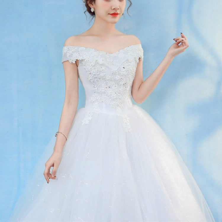 Retro Elegant Off Shoulder LaceThin Court Neat Princess Wedding Dress, Size:L(White) - Wedding Dress by PMC Jewellery | Online Shopping South Africa | PMC Jewellery