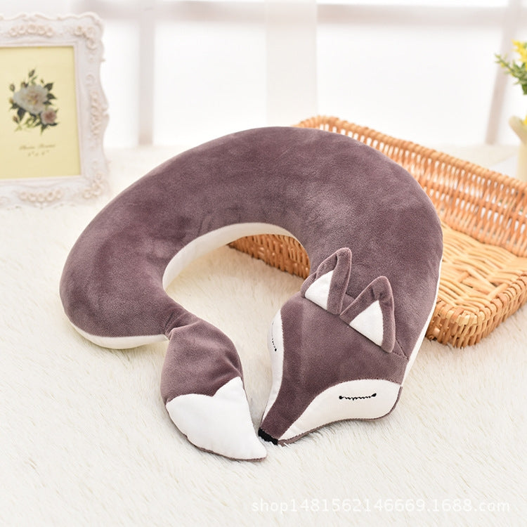 Lovely Fox Animal Cotton Plush U Shape Neck Pillow for Travel Car  Plane Travel(black) - Soft Toys by PMC Jewellery | Online Shopping South Africa | PMC Jewellery