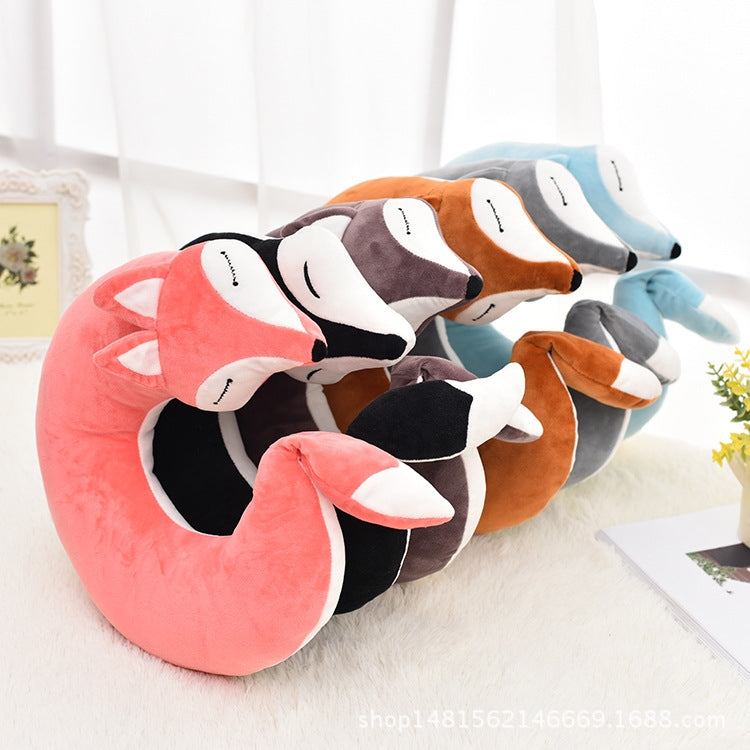 Lovely Fox Animal Cotton Plush U Shape Neck Pillow for Travel Car  Plane Travel(black) - Soft Toys by PMC Jewellery | Online Shopping South Africa | PMC Jewellery