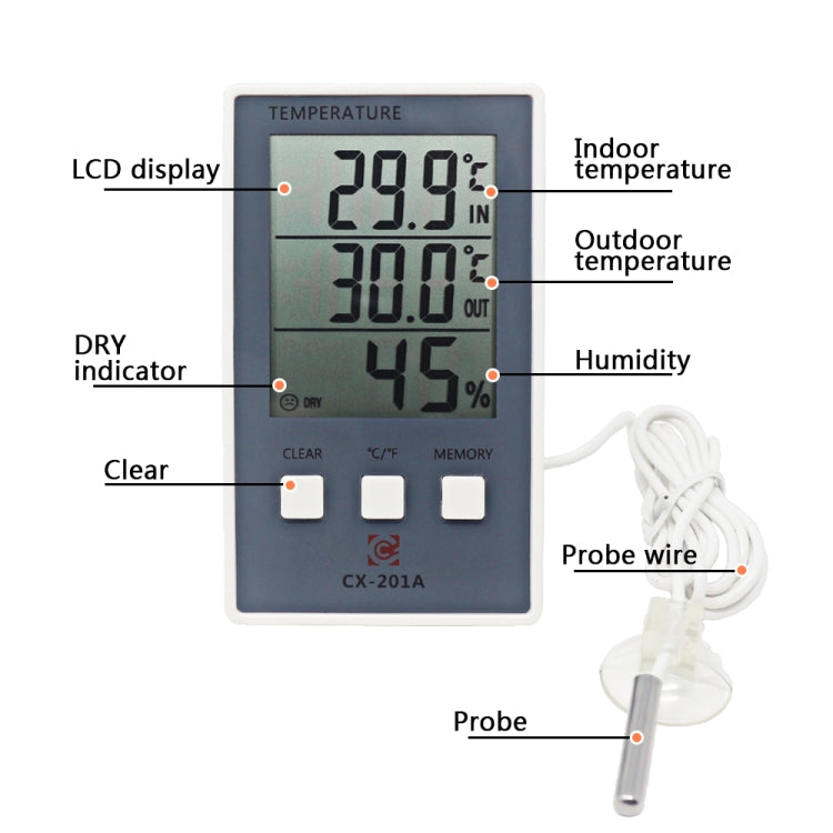 CX-201A LCD Digital Weather Station Thermometer Hygrometer Indoor  Outdoor Temperature Humidity Meter with Temperature Sensor - Indoor Thermometer by PMC Jewellery | Online Shopping South Africa | PMC Jewellery