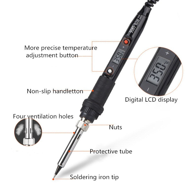 908S 80W LCD Thermostat Soldering Iron Constant Temperature Soldering Iron, Plug Type:US Plug(Red) - Electric Soldering Iron by PMC Jewellery | Online Shopping South Africa | PMC Jewellery