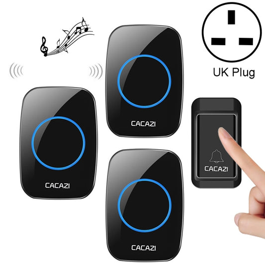 CACAZI A10G One Button Three Receivers Self-Powered Wireless Home Cordless Bell, UK Plug(Black) - Wireless Doorbell by CACAZI | Online Shopping South Africa | PMC Jewellery