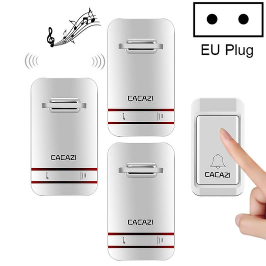 CACAZI V027G One Button Three Receivers Self-Powered Wireless Home Kinetic Electronic Doorbell, EU Plug - Wireless Doorbell by CACAZI | Online Shopping South Africa | PMC Jewellery