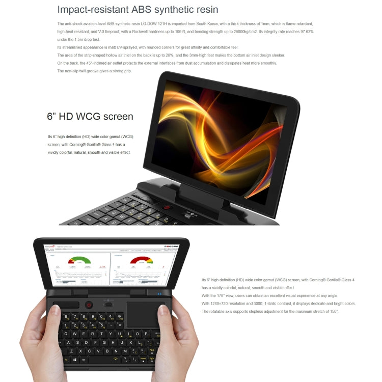 GPD MicroPC Mini Gaming Laptop, 6.0 inch, 8GB+256GB, Windows 10 Intel Celeron N4120 Quad Core, EU Plug (Black) - Others by GPD | Online Shopping South Africa | PMC Jewellery | Buy Now Pay Later Mobicred