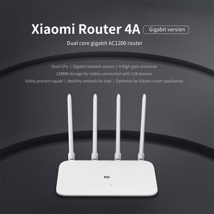 Original Xiaomi WiFi Router 4A Smart APP Control AC1200 1167Mbps 128MB 2.4GHz & 5GHz Dual-core CPU Gigabit Ethernet Port Wireless Router Repeater with 4 Antennas, Support Web & Android & iOS, US Plug(White) - Wireless Routers by Xiaomi | Online Shopping South Africa | PMC Jewellery | Buy Now Pay Later Mobicred