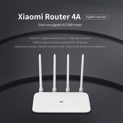 Original Xiaomi WiFi Router 4A Smart APP Control AC1200 1167Mbps 128MB 2.4GHz & 5GHz Dual-core CPU Gigabit Ethernet Port Wireless Router Repeater with 4 Antennas, Support Web & Android & iOS, US Plug(White) - Wireless Routers by Xiaomi | Online Shopping South Africa | PMC Jewellery | Buy Now Pay Later Mobicred