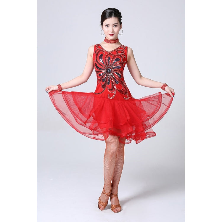 5 in 1 Sleeveless Latin Dance Dress + Collar + Separate Bottoms + Bracelets Set (Color:Red Size:M) - Dress by PMC Jewellery | Online Shopping South Africa | PMC Jewellery