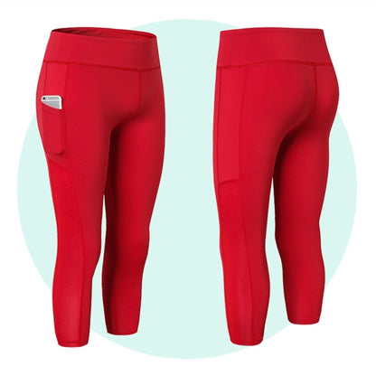 Stretch Tight Quick Drying Sweat Wicking Side Pocket Yoga Capris (Color:Red Size:S) - Sportswear by PMC Jewellery | Online Shopping South Africa | PMC Jewellery
