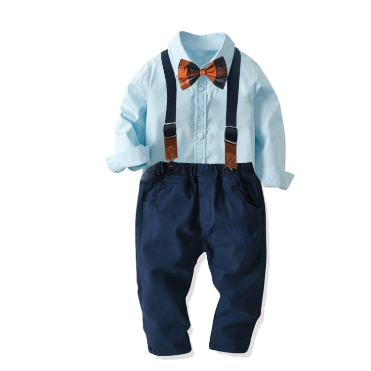 Boys Cotton Long-sleeved Shirt + Suspenders Trousers Suit (Color:Dark Blue Size:90) - Boy Clothing by PMC Jewellery | Online Shopping South Africa | PMC Jewellery