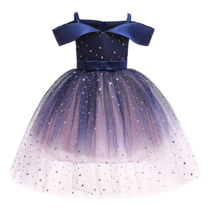 Girls One-shoulder Sequined Tutu Dress (Color:Blue Size:130) - Girl Clothing by PMC Jewellery | Online Shopping South Africa | PMC Jewellery