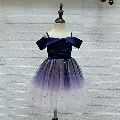 Girls One-shoulder Sequined Tutu Dress (Color:Blue Size:130) - Girl Clothing by PMC Jewellery | Online Shopping South Africa | PMC Jewellery