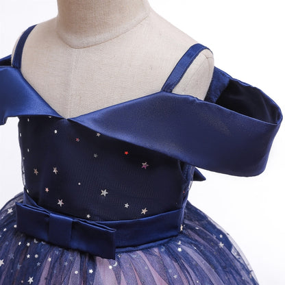 Girls One-shoulder Sequined Tutu Dress (Color:Blue Size:150) - Girl Clothing by PMC Jewellery | Online Shopping South Africa | PMC Jewellery