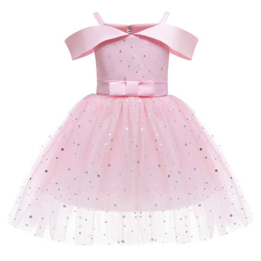 Girls One-shoulder Sequined Tutu Dress (Color:Pink Size:130) - Girl Clothing by PMC Jewellery | Online Shopping South Africa | PMC Jewellery