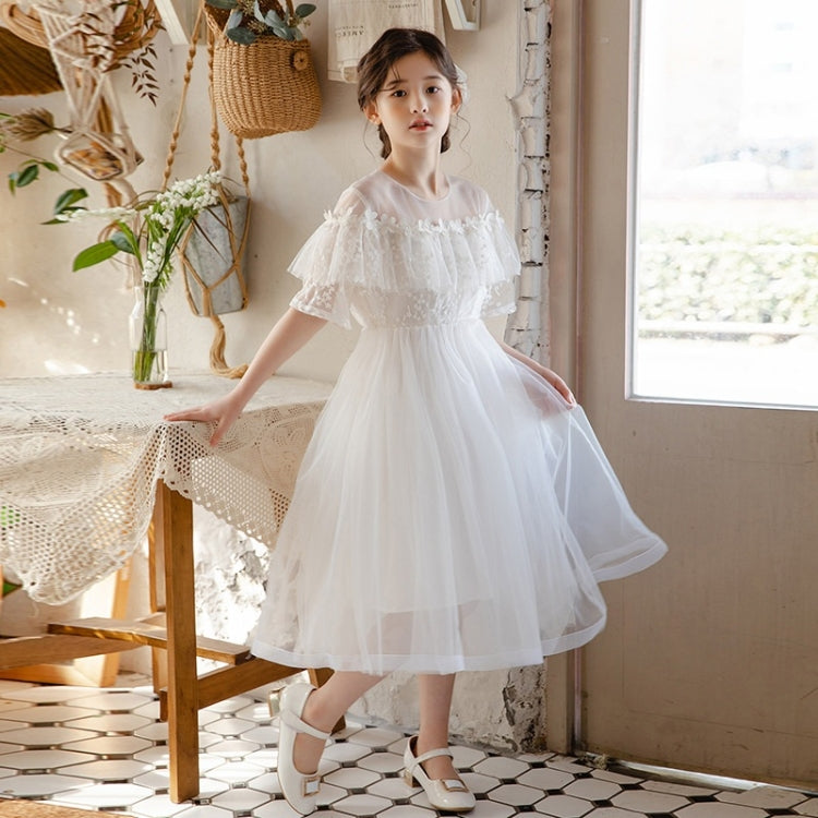 Girls Embroidered Lace Mesh Princess Dress (Color:White Size:160cm) - Girl Clothing by PMC Jewellery | Online Shopping South Africa | PMC Jewellery