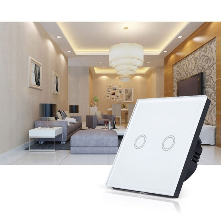 86mm 2 Gang Tempered Glass Panel Wall Switch Smart Home Light Touch Switch with RF433 Remote Controller, AC 110V-240V(Gold) - Smart Switch by PMC Jewellery | Online Shopping South Africa | PMC Jewellery