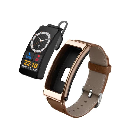 K13 1.14 inch Leather Band Earphone Detachable Smart Watch Support Bluetooth Call (Brown) - Smart Watches by PMC Jewellery | Online Shopping South Africa | PMC Jewellery