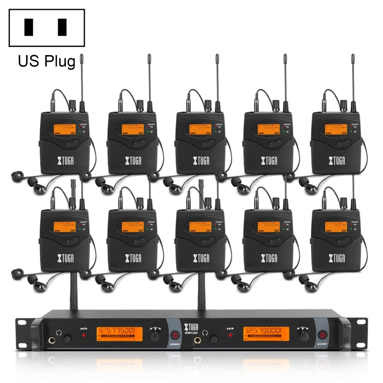 XTUGA IEM1200 Wireless Transmitter 10 Bodypack Stage Singer In-Ear Monitor System(US Plug) - Microphone by XTUGA | Online Shopping South Africa | PMC Jewellery