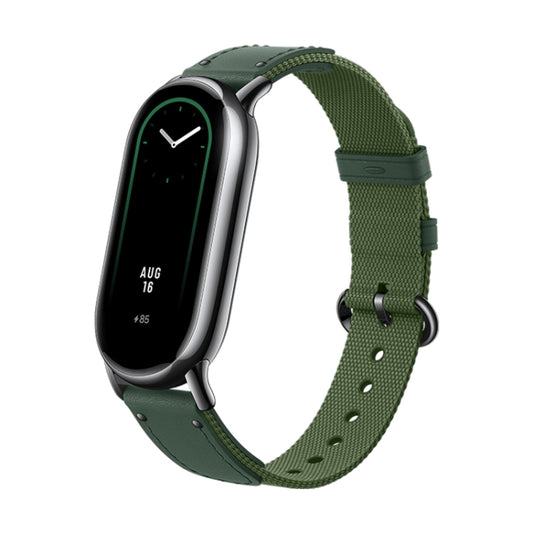 Original For Xiaomi Mi Band 8 Nylon Braided + Leather Watch Band(Green) - Watch Bands by Xiaomi | Online Shopping South Africa | PMC Jewellery