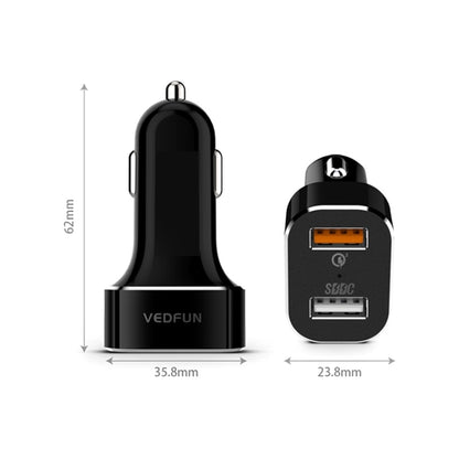 VEDFUN TurboDrive C210 Dual Ports Quick Charge 3.0 + SDDC Technology USB Car Charger for Smartphones and Tablets - Car Charger by VEDFUN | Online Shopping South Africa | PMC Jewellery