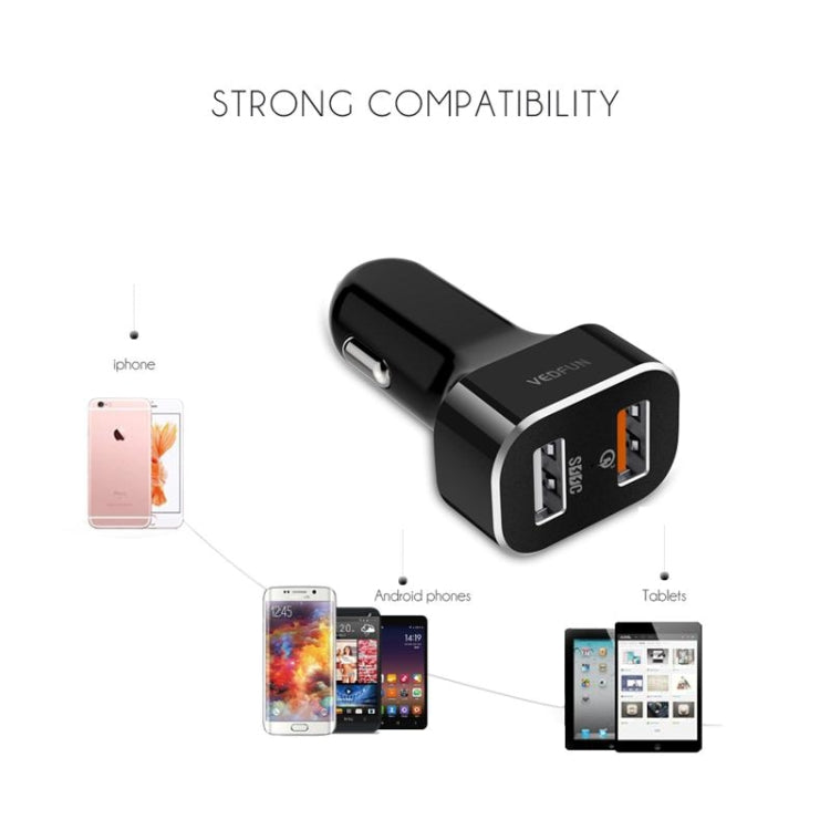 VEDFUN TurboDrive C210 Dual Ports Quick Charge 3.0 + SDDC Technology USB Car Charger for Smartphones and Tablets - Car Charger by VEDFUN | Online Shopping South Africa | PMC Jewellery