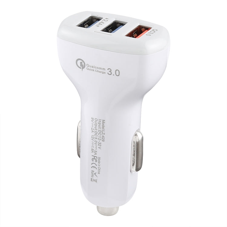 LZ-429 QC3.0 2.4A Three USB Ports Smart Quick Car Charger(White) - Car Charger by PMC Jewellery | Online Shopping South Africa | PMC Jewellery