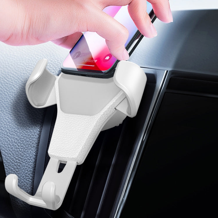Litchi Texture Gravity Car Mount Phone Holder (White) - Car Holders by PMC Jewellery | Online Shopping South Africa | PMC Jewellery