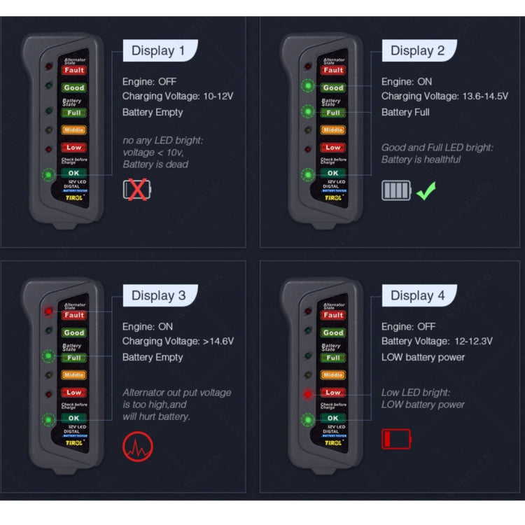 TIROL T16897 12V Auto Car Digital Battery Alternator Tester 6 LED Lights Display - Code Readers & Scan Tools by PMC Jewellery | Online Shopping South Africa | PMC Jewellery