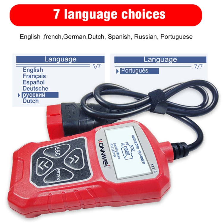 KONNWEI KW310 OBD Car Fault Detector Code Reader ELM327 OBD2 Scanner Diagnostic Tool(Red) - Code Readers & Scan Tools by KONNWEI | Online Shopping South Africa | PMC Jewellery