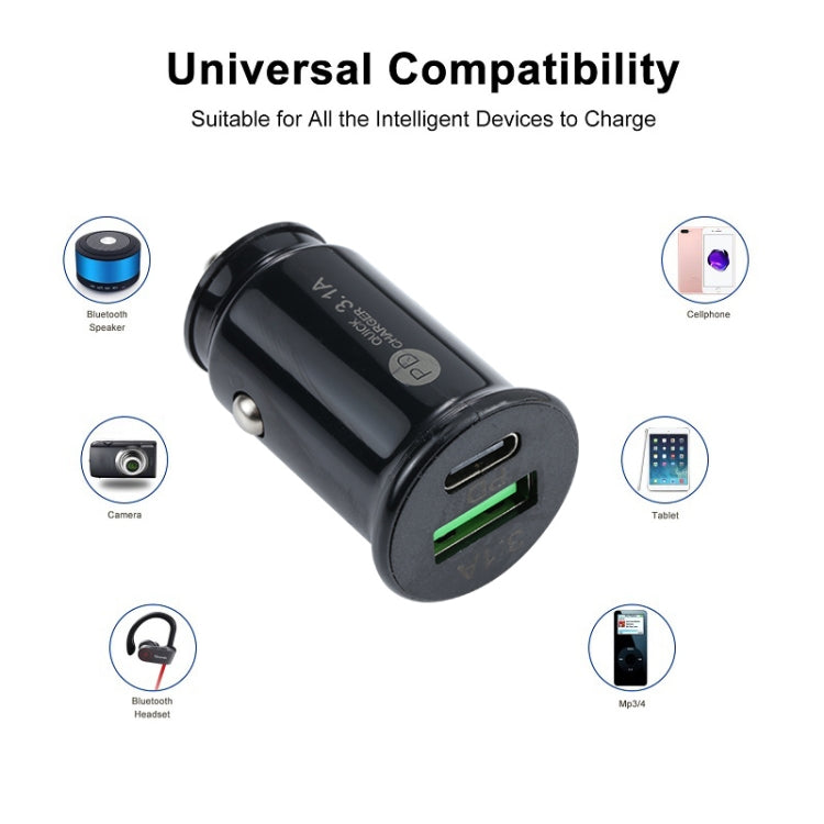 TE-339PD 3.1A PD USB-C / Type-C + USB Interface Mini Fast Charging Car Charger(Black) - Car Charger by PMC Jewellery | Online Shopping South Africa | PMC Jewellery