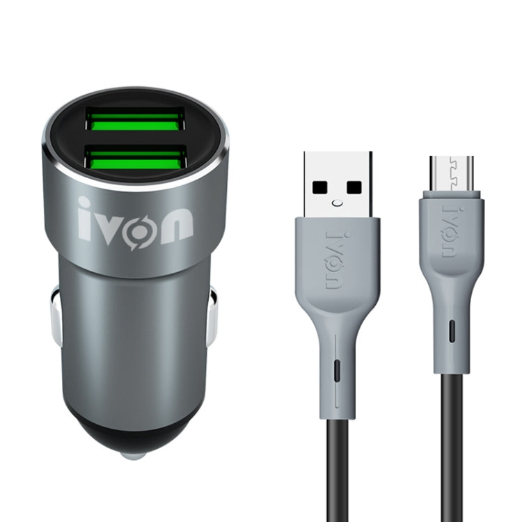 IVON CC38 2.4A Dual USB Car Charger + 1m USB to Micro USB Fast Charge Data Cable Set - Car Charger by IVON | Online Shopping South Africa | PMC Jewellery