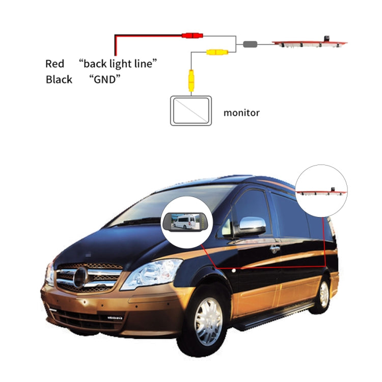 PZ468 Car Waterproof 170 Degree Brake Light View Camera + 7 inch Rearview Monitor for Mercedes-Benz Vito 2016 - Rear View Cameras by PMC Jewellery | Online Shopping South Africa | PMC Jewellery