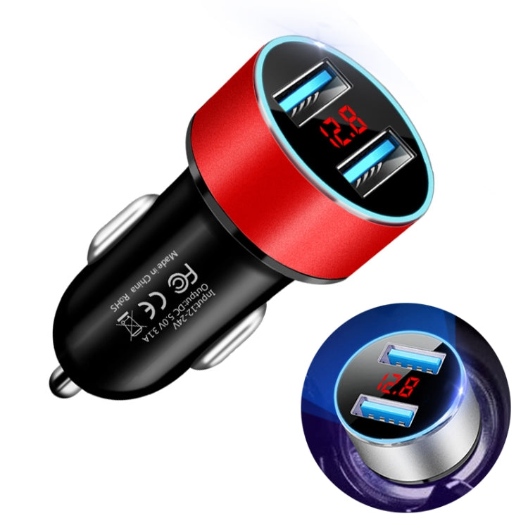 JMG-C016A 5 PCS 5V 3.1A Car Dual USB Charger with LED Display(Red) - Car Charger by PMC Jewellery | Online Shopping South Africa | PMC Jewellery