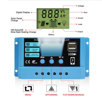 30A Solar Charge Controller 12V / 24V Lithium Lead-Acid Battery Charge Discharge PV Controller - Voltage Stabilizer by PMC Jewellery | Online Shopping South Africa | PMC Jewellery