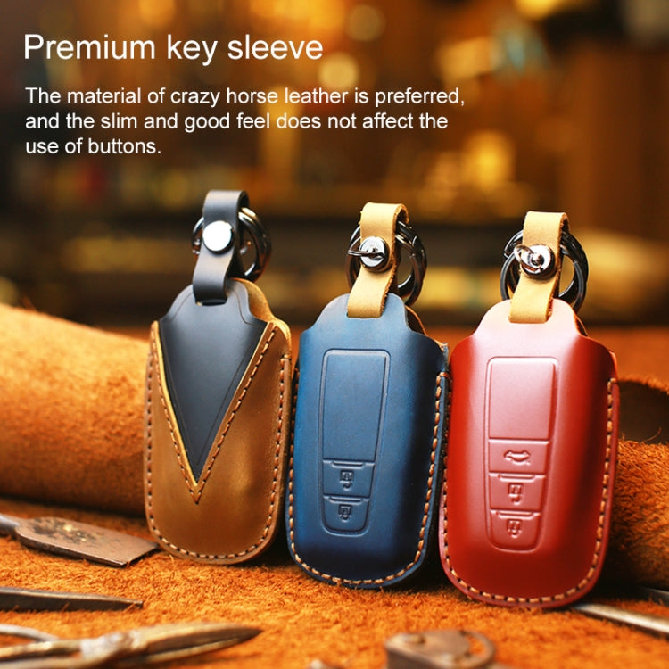 For Toyota Car Cowhide Leather Key Protective Cover Key Case, Three Keys Version (Blue) - Car Key Cases by PMC Jewellery | Online Shopping South Africa | PMC Jewellery