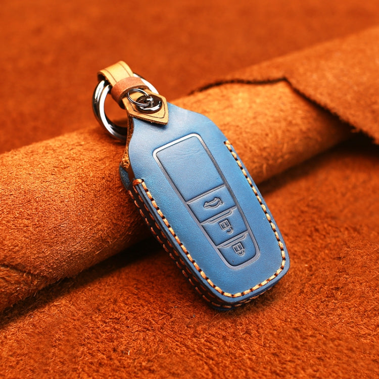 For Toyota Car Cowhide Leather Key Protective Cover Key Case, Three Keys Version (Blue) - Car Key Cases by PMC Jewellery | Online Shopping South Africa | PMC Jewellery