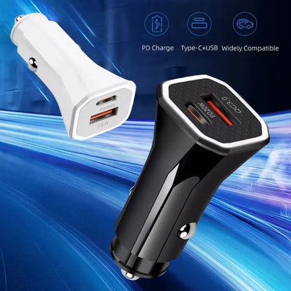 2pcs PD + QC3.0 Car 2 in 1 Square Fast Charger Car Cigarette Lighter (White) - Cigar Socket by PMC Jewellery | Online Shopping South Africa | PMC Jewellery