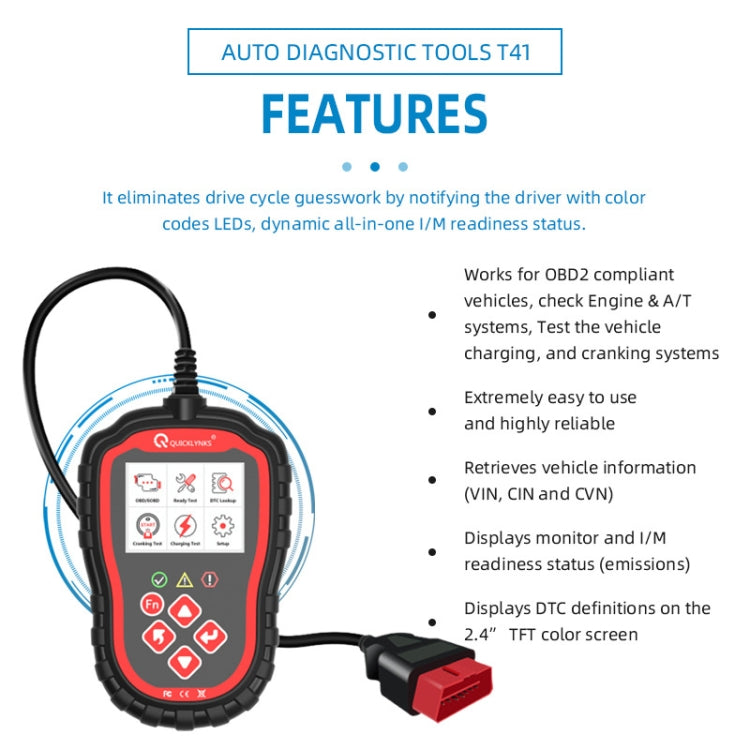 QUICKLYKS T41 Car OBD2 EOBD Fault Diagnostic Tool Fault Detector - Code Readers & Scan Tools by PMC Jewellery | Online Shopping South Africa | PMC Jewellery