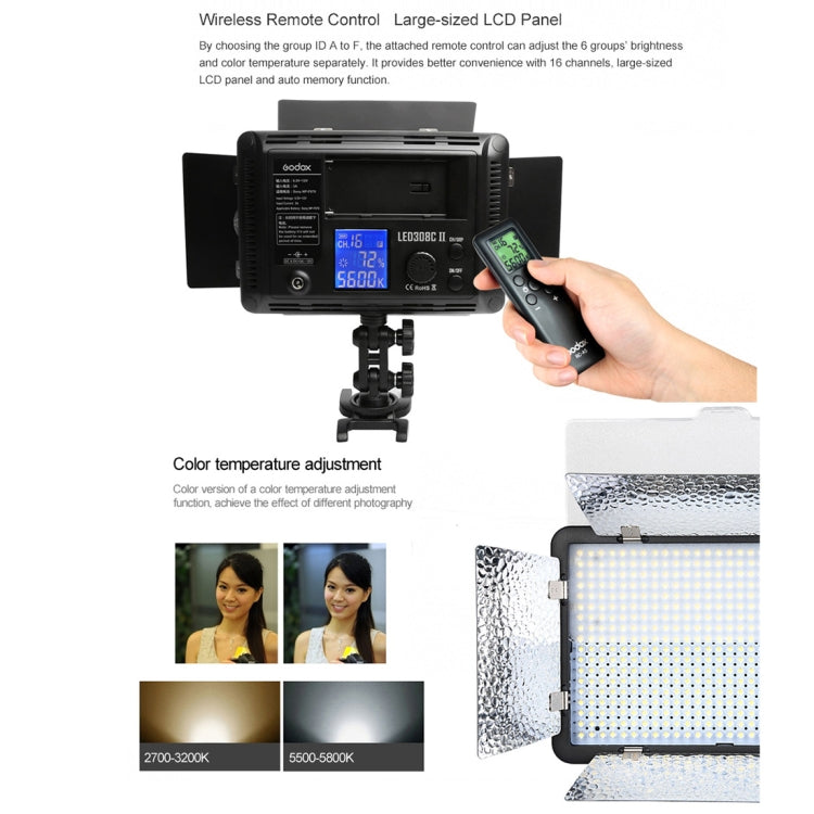 Godox LED308C II 308LEDs Dimmable Photography Light 860LUX Professional Vlogging Video & Photo Studio Light for Canon / Nikon DSLR Cameras(Black) -  by Godox | Online Shopping South Africa | PMC Jewellery