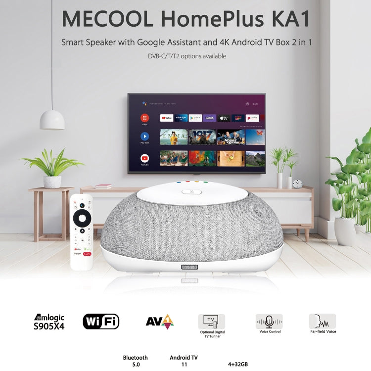 MECOOL KA1 Smart TV Speaker Android 11 TV Box with Remote Control, Amlogic S905X4 Quad Core Cortex-A55, 4GB+32GB, Dual-Band / Bluetooth / Ethernet / OTT(UK Plug) - Amlogic S905 by MECOOL | Online Shopping South Africa | PMC Jewellery