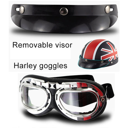 Soman Electromobile Motorcycle Half Face Helmet Retro Harley Helmet with Goggles(Matte Black Italy NO.76) - Helmets by SOMAN | Online Shopping South Africa | PMC Jewellery